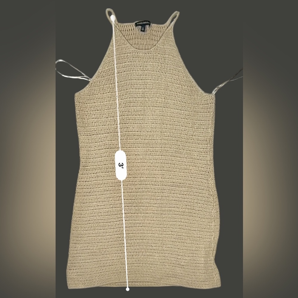 Banana Republic Pale Khaki Crochet Knit Midi Dress Halter Straps – Size XL - Picture 10 of 14